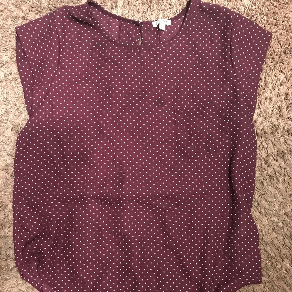 Burgundy w/ white polka dot blouse